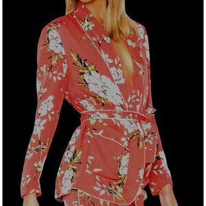 Anasophia Blazer Silk in Strawberry Floral Pockets Sash Joie M Asian Design